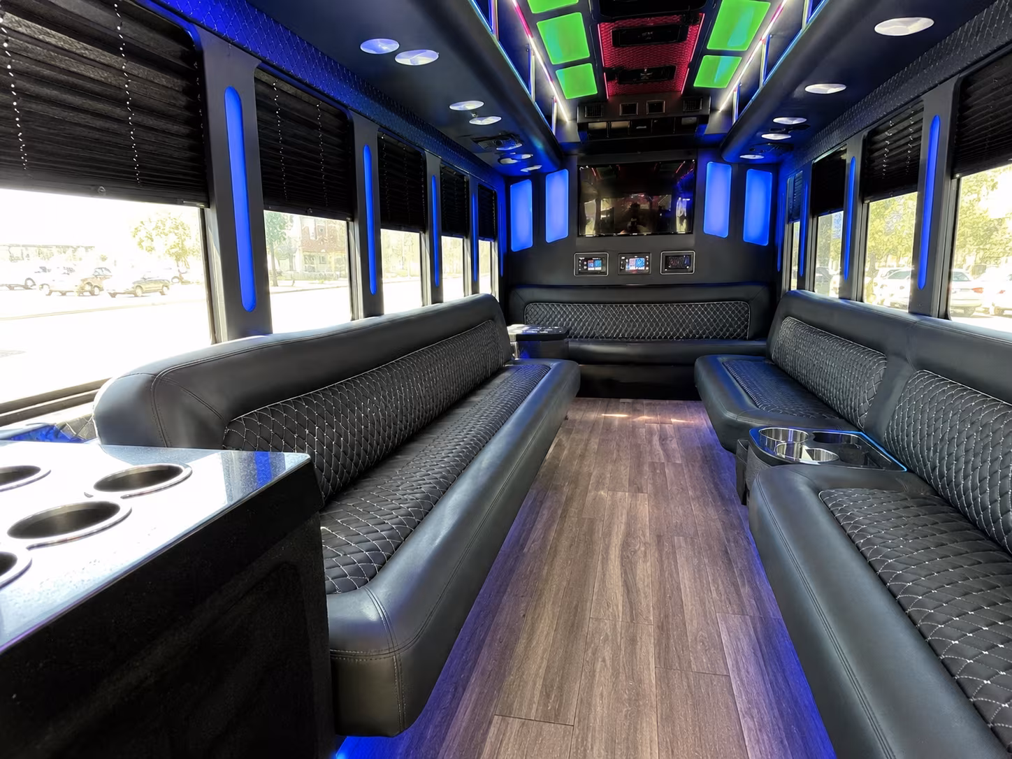 huntersville 15 passenger party bus inside