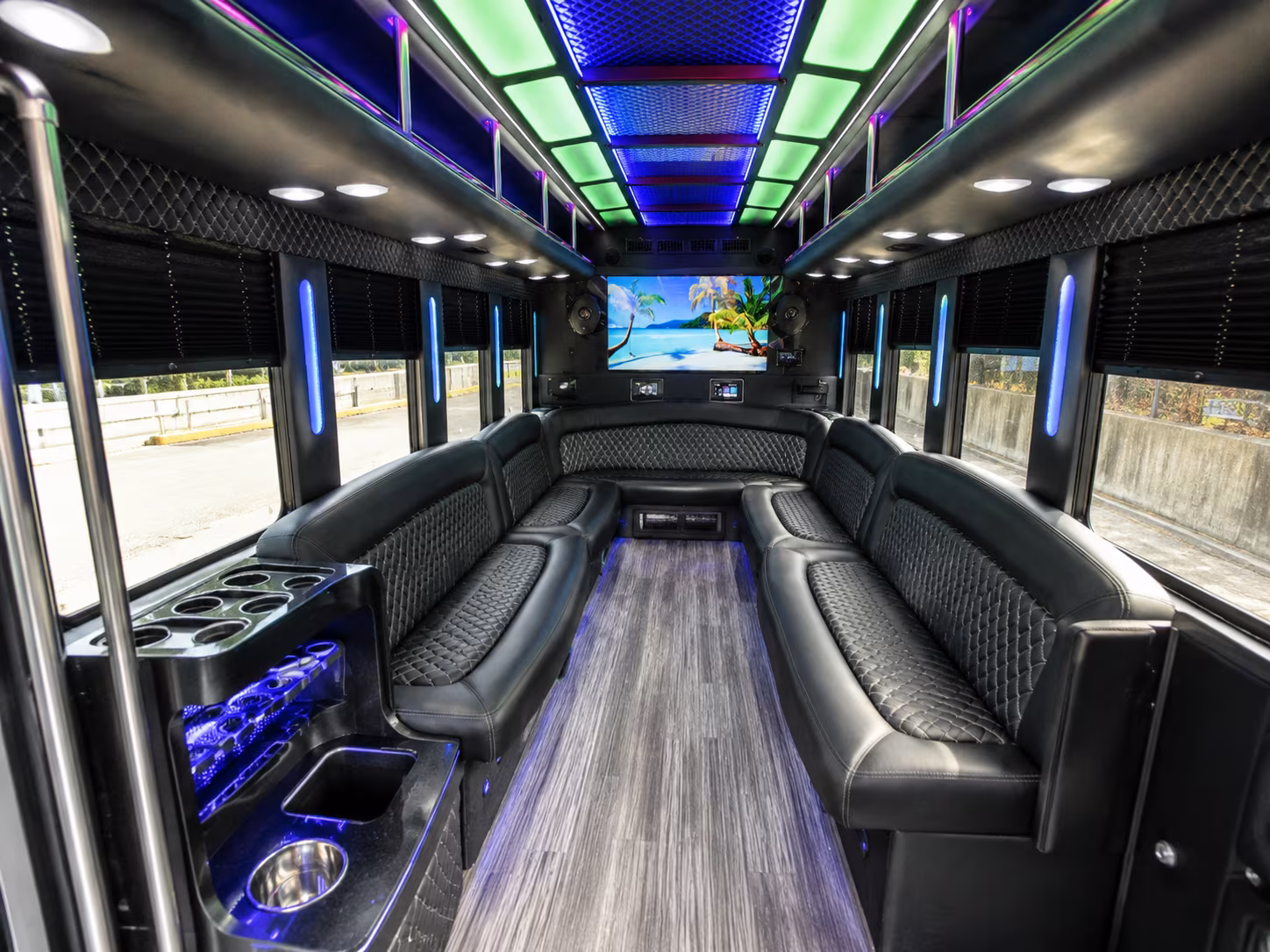 huntersville 18 passenger party bus inside