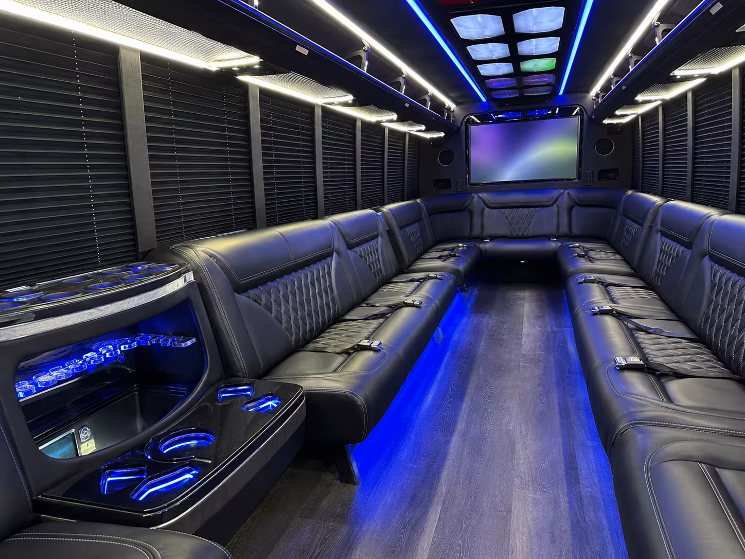 huntersville 20 passenger party bus inside