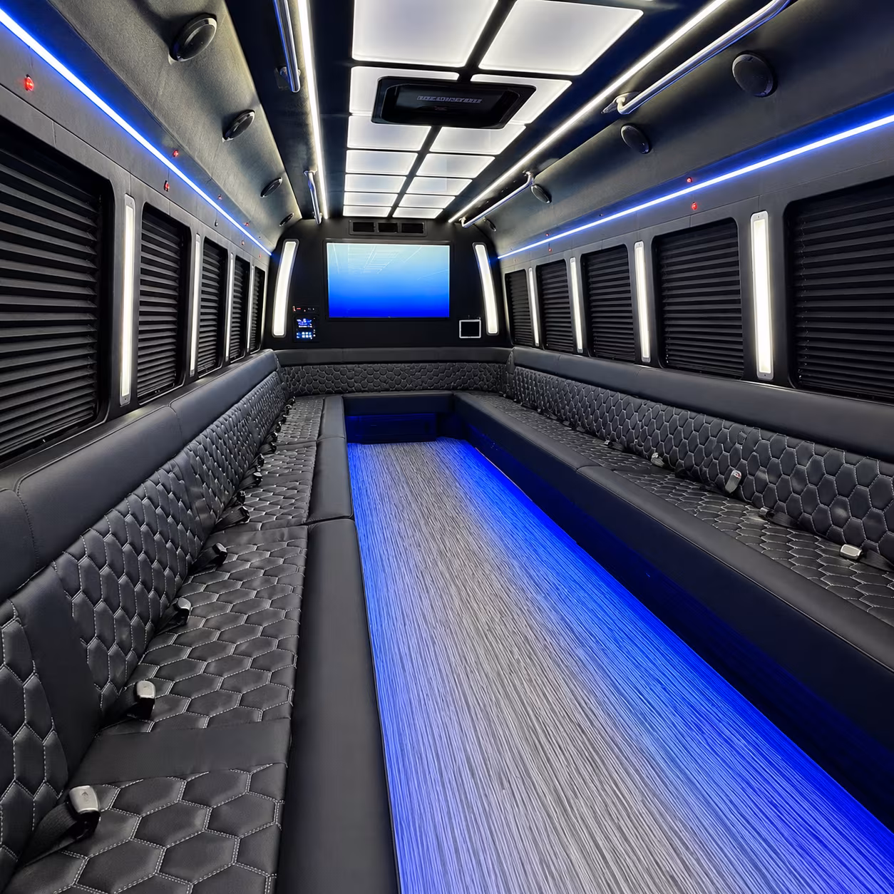 huntersville 50 passenger party bus inside