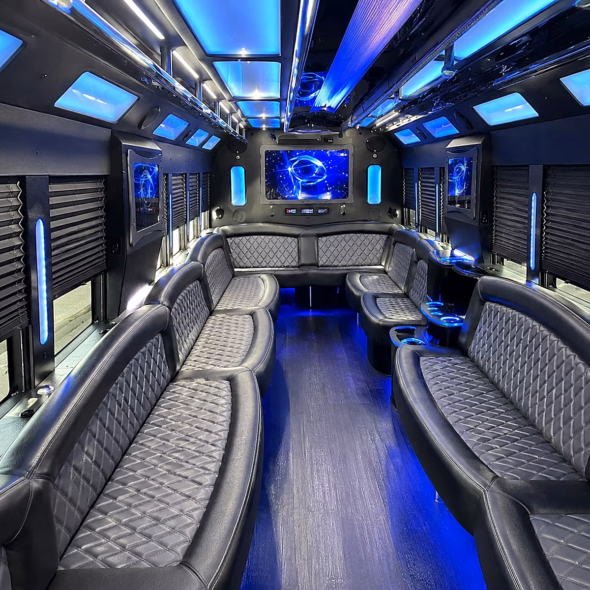 huntersville 50 passenger party bus interior